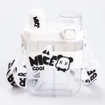 Бутылка для воды с трубочкой пластиковая с ремешком белая бутылочка для воды (HP18311W)