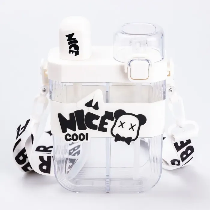 Бутылка для воды с трубочкой пластиковая с ремешком белая бутылочка для воды (HP18311W) - изображение 1