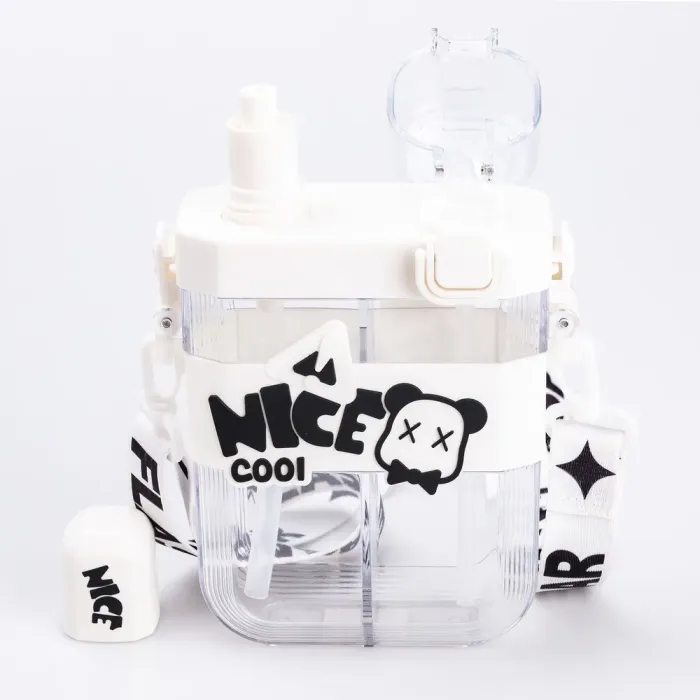 Бутылка для воды с трубочкой пластиковая с ремешком белая бутылочка для воды (HP18311W) - изображение 2