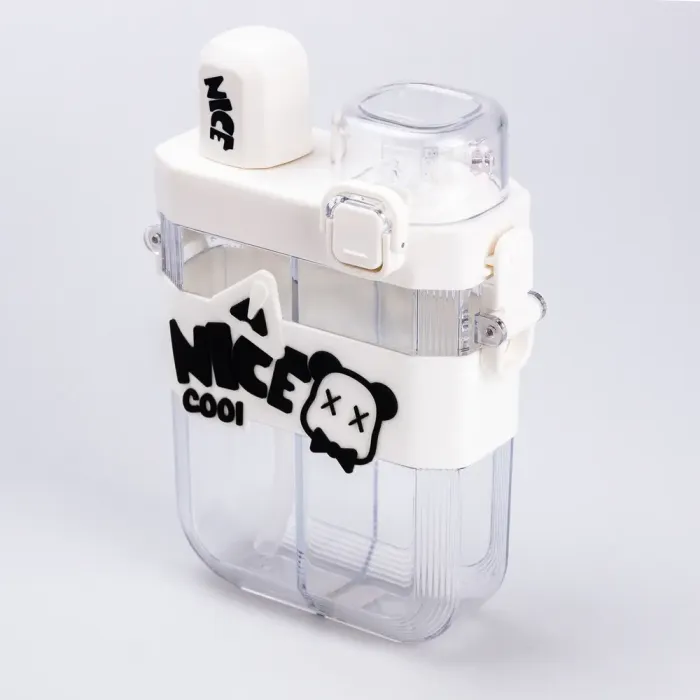 Бутылка для воды с трубочкой пластиковая с ремешком белая бутылочка для воды (HP18311W) - изображение 3