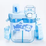 Бутылка для воды с трубочкой пластиковая с ремешком голубая бутылочка для воды (HP18311BL)