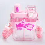 Бутылка для воды с трубочкой пластиковая с ремешком розовая бутылочка для воды (HP18311P)