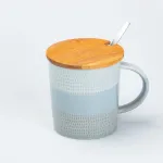 Чашка з бамбуковою кришкою та ложкою керамічна 350 мл Сіра (HP7201G)