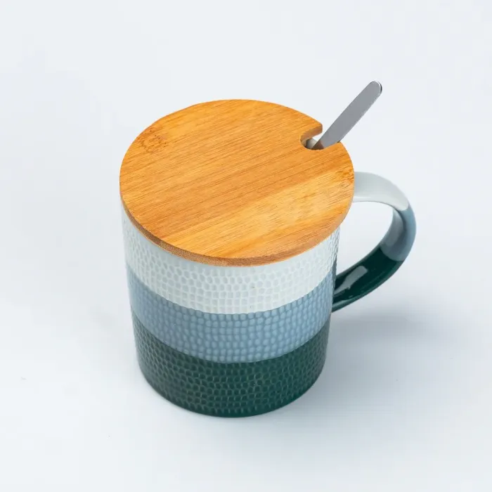 Чашка с бамбуковой крышкой и ложкой керамическая 350 мл Зеленая (HP7201GR) - изображение 3