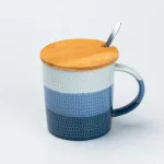 Чашка з бамбуковою кришкою та ложкою керамічна 350 мл Синій (HP7201LB)