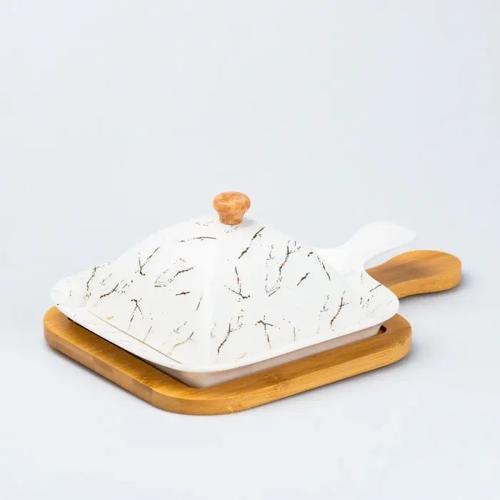 Сервірувальна страва з кришкою на дерев'яній підставці 28 х 17 х 8 см (HP268) - зображення 2