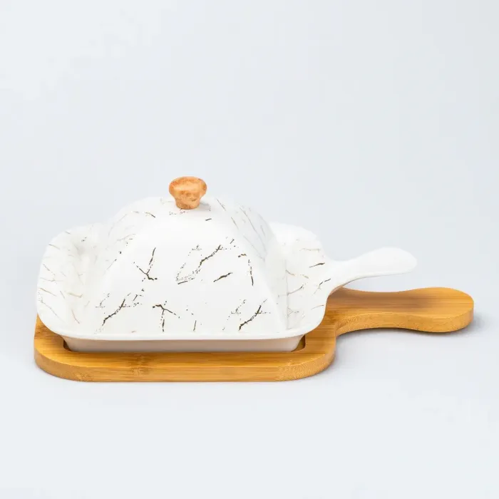 Сервірувальна страва з кришкою на дерев'яній підставці 28 х 17 х 8 см (HP268) - зображення 3