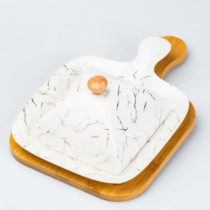 Сервірувальна страва з кришкою на дерев'яній підставці 28 х 17 х 8 см (HP268) - зображення 1