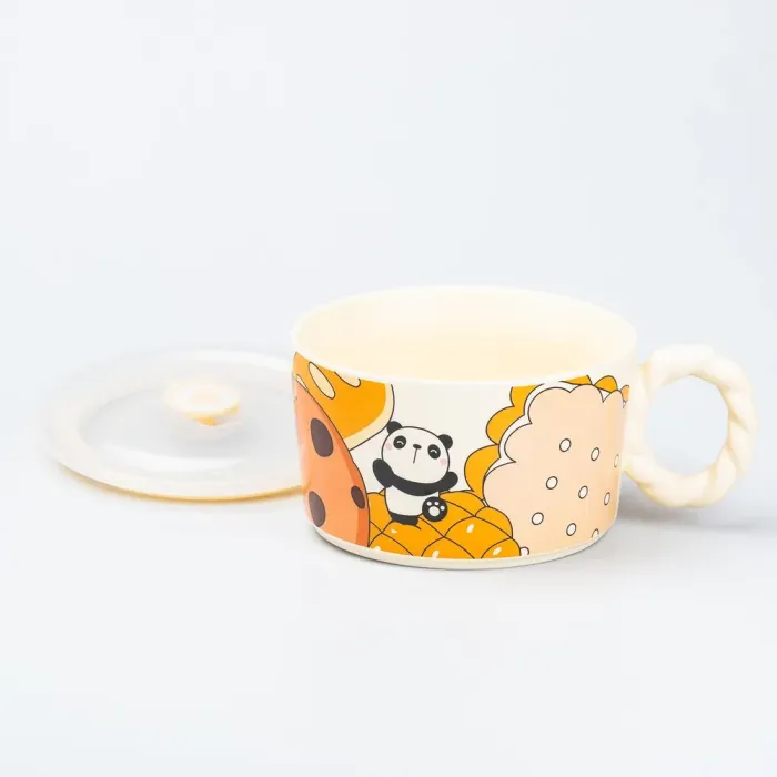 Керамічна бульйонниця 800 мл з пластиковою кришкою Панда супниця миска для локшини (HP7215panda) - зображення 2