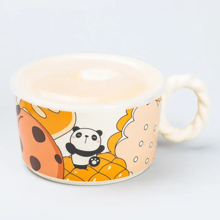 Керамічна бульйонниця 800 мл з пластиковою кришкою Панда супниця миска для локшини (HP7215panda) - зображення 1