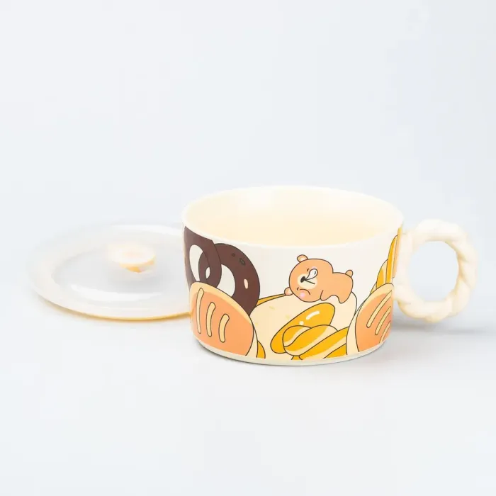 Керамічна бульйонниця 800 мл з пластиковою кришкою "Ведмедик" супниця миска для локшини (HP7215bear) - зображення 2