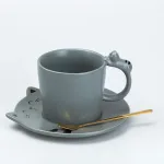Чашка з блюдцем та ложкою керамічна 250 мл "Кошеня" Сіра (HP7202G)