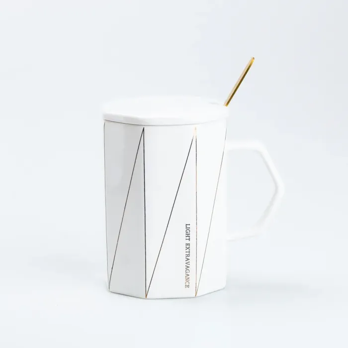 Чашка с крышкой и ложкой керамическая 400 мл Белая (HP7206W) - изображение 1