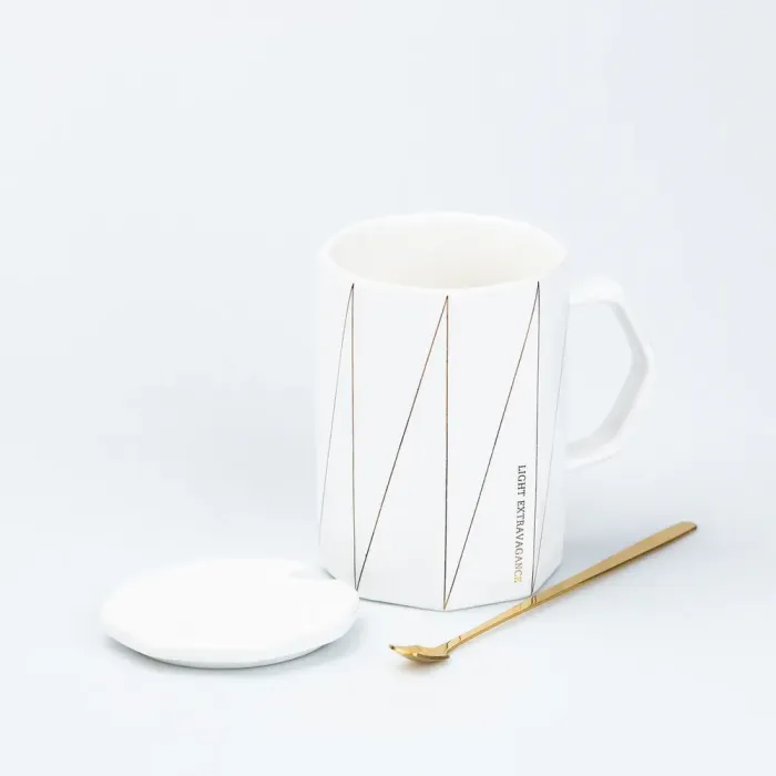 Чашка с крышкой и ложкой керамическая 400 мл Белая (HP7206W) - изображение 2