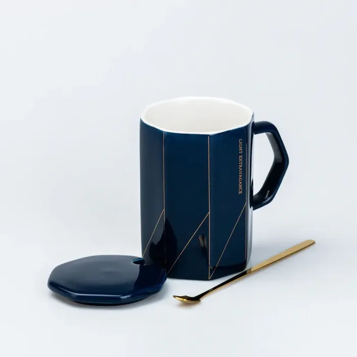 Чашка с крышкой и ложкой керамическая 400 мл Черная (HP7206B) - изображение 2