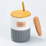 Чашка керамічна з бамбуковою кришкою та ручкою 400 мл Сіра (HP7204G)