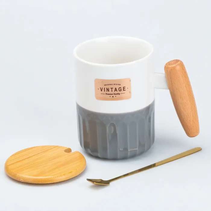Чашка керамическая с бамбуковой крышкой 400 мл Серая (HP7204G) - изображение 2