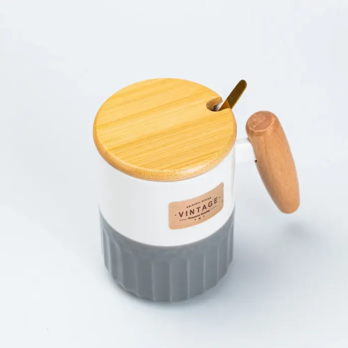 Чашка керамическая с бамбуковой крышкой 400 мл Серая (HP7204G) - изображение 3