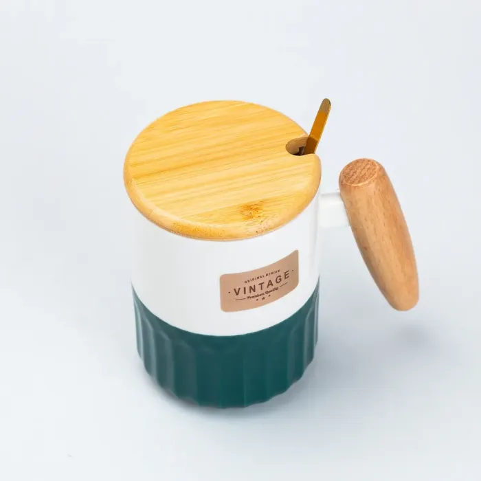 Чашка керамическая с бамбуковой крышкой и ручкой 400 мл Зеленая (HP7204GR) - изображение 3