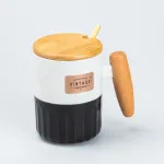 Чашка керамічна з бамбуковою кришкою та ручкою 400 мл Чорна (HP7204B)