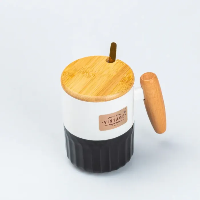 Чашка керамическая с бамбуковой крышкой и ручкой 400 мл Черная (HP7204B) - изображение 3