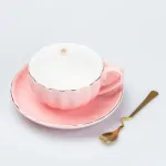 Чашка керамічна з блюдцем та ложкою 200 мл Рожева (HP7217P)
