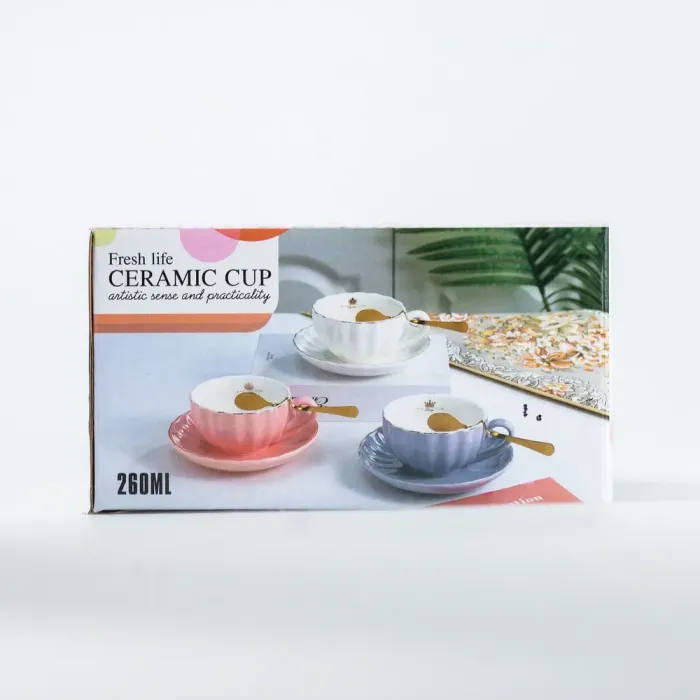 Чашка керамическая с блюдцем и ложкой 200 мл Розовая (HP7217P) - изображение 4