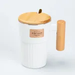 Чашка керамічна з ложкою та бамбуковою кришкою 400 мл Біла (HP7205W)