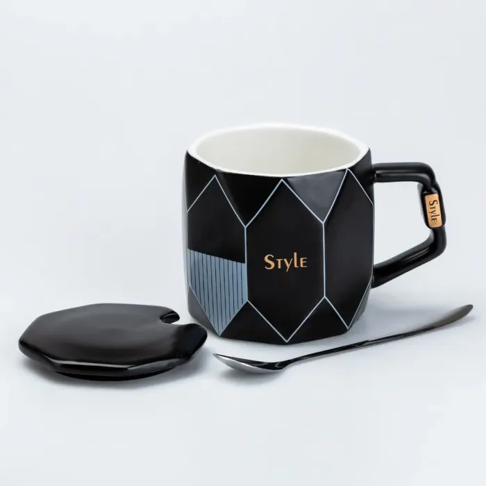 Чашка керамическая с крышкой 350 мл Черная (HP7207B) - изображение 2