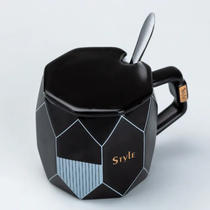 Чашка керамическая с крышкой 350 мл Черная (HP7207B) - изображение 3