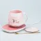 Чашка керамическая с крышкой 400 мл с подставкой для подогрева Розовая (HP7191P)