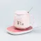 Чашка керамическая с крышкой 400 мл с подставкой для подогрева Розовая (HP7191P)