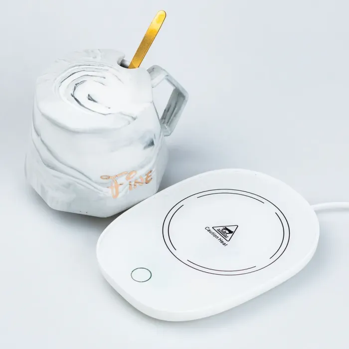 Чашка керамическая с крышкой 400 мл с подставкой для подогрева Серая (HP7191G) - изображение 2