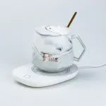 Чашка керамічна з кришкою 400 мл з підставкою для підігріву Сіра (HP7191G)