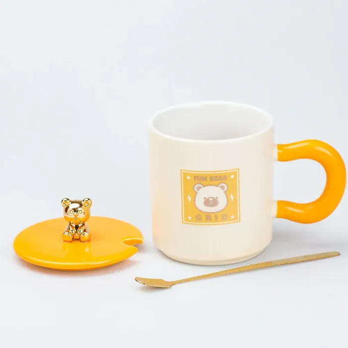 Чашка с крышкой и ложкой 300 мл керамическая Мишка Белая (HP7198W) - изображение 2