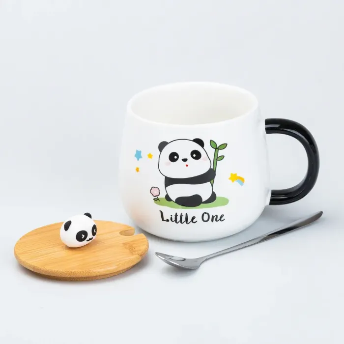 Чашка 450 мл с крышкой бамбуковой и ложкой керамическая Панда "Little One" (HP7203BAMBOO) - изображение 2
