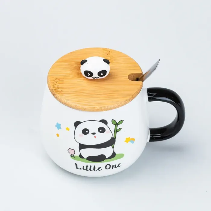 Чашка 450 мл с крышкой бамбуковой и ложкой керамическая Панда "Little One" (HP7203BAMBOO) - изображение 3