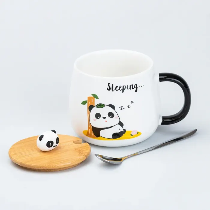 Чашка 450 мл с бамбуковой крышкой и ложкой Панда "Sleeping" (HP7203TREE) - изображение 2