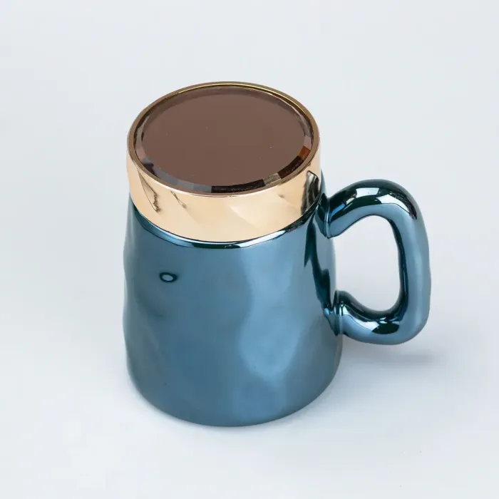 Чашка с крышкой 450 мл керамическая в зеркальной глазури (HP7195BL) - изображение 3