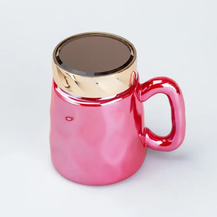 Чашка с крышкой 450 мл керамическая в зеркальной глазури Малиновая (HP7195R) - изображение 2