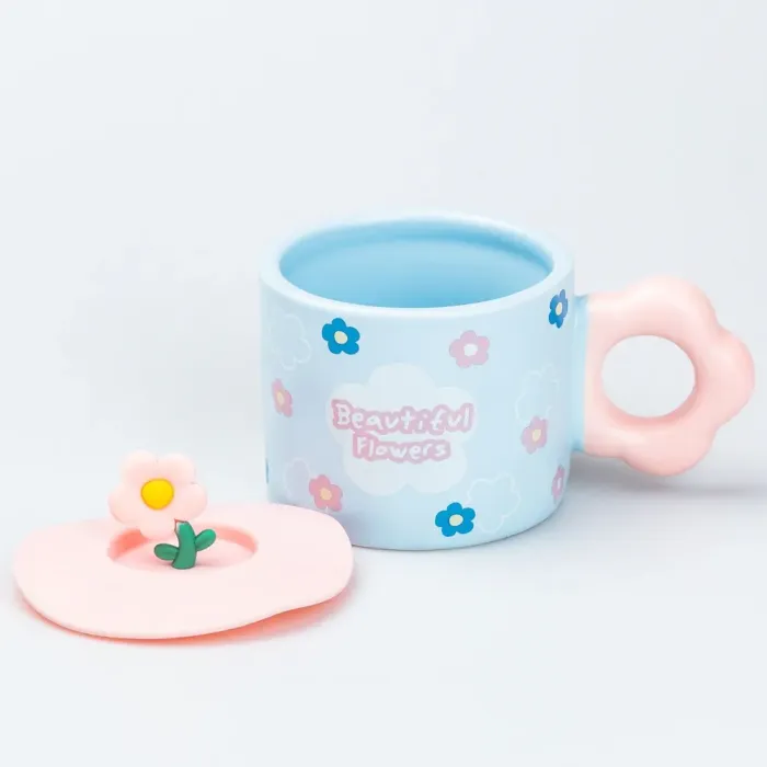 Чашка с крышкой 300 мл керамическая "Цветок" Голубая (HP7196BL) - изображение 2