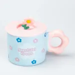 Чашка з кришкою 300 мл керамічна "Квітка" Блакитна (HP7196BL)