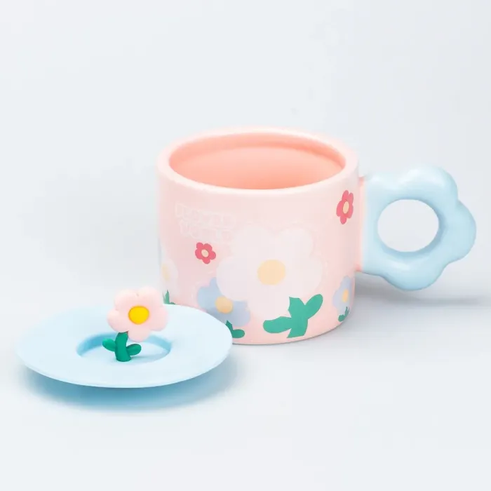 Чашка с крышкой 300 мл керамическая "Цветок" Розовая (HP7196P) - изображение 2