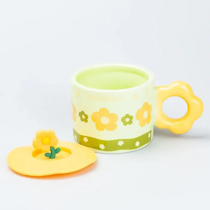 Чашка с крышкой 300 мл керамическая "Цветок" Зеленая (HP7196GR) - изображение 2