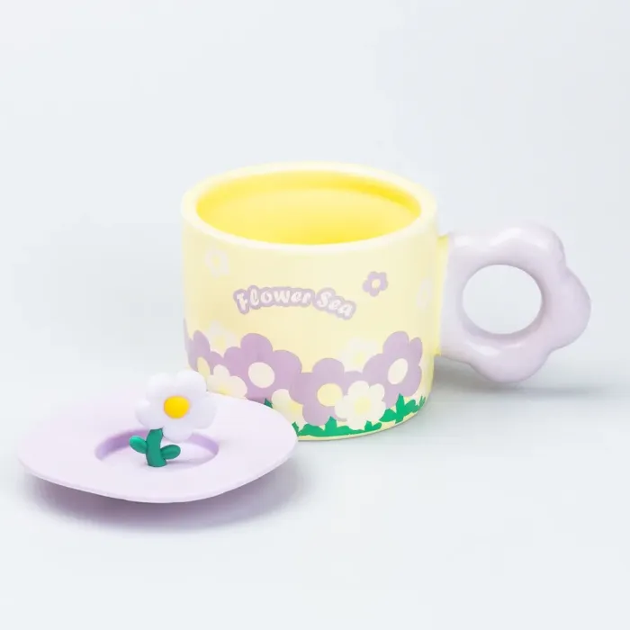 Чашка с крышкой 300 мл керамическая "Цветок" Желтая (HP7196Y) - изображение 2