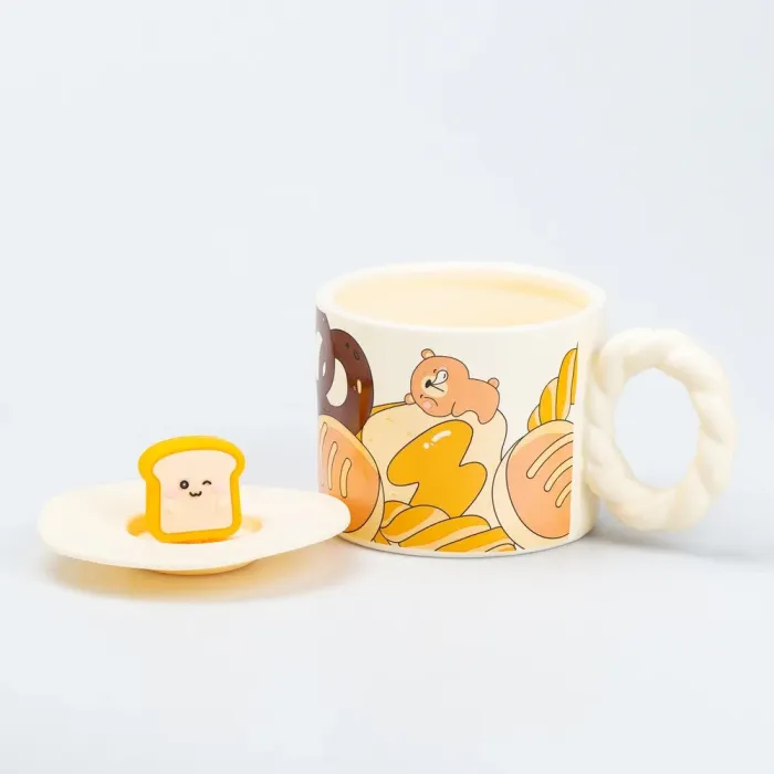 Керамическая чашка 350 мл с крышкой "Мишка" кружка универсальная (HP7186BEAR) - изображение 3