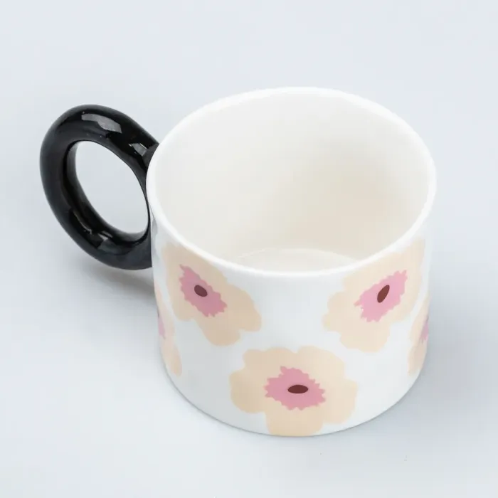 Чашка керамическая 400 мл для чая и кофе "Цветок" Черная (HP7197B) - изображение 3