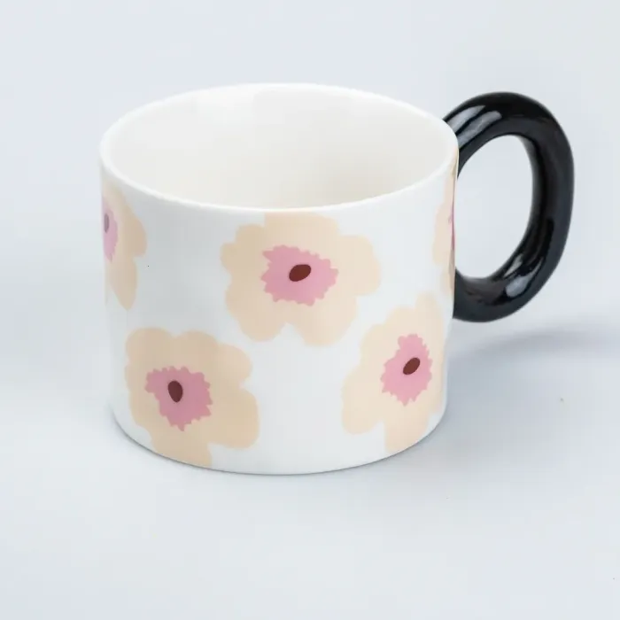 Чашка керамическая 400 мл для чая и кофе "Цветок" Черная (HP7197B) - изображение 2