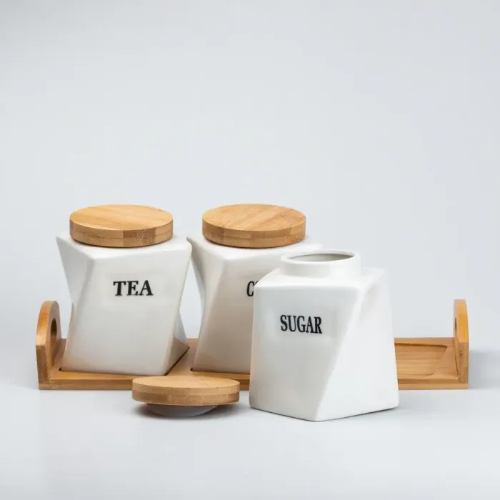 Набор емкостей для специй с крышками на бамбуковой подставке 3 шт по 500 мл (HP244) - изображение 2