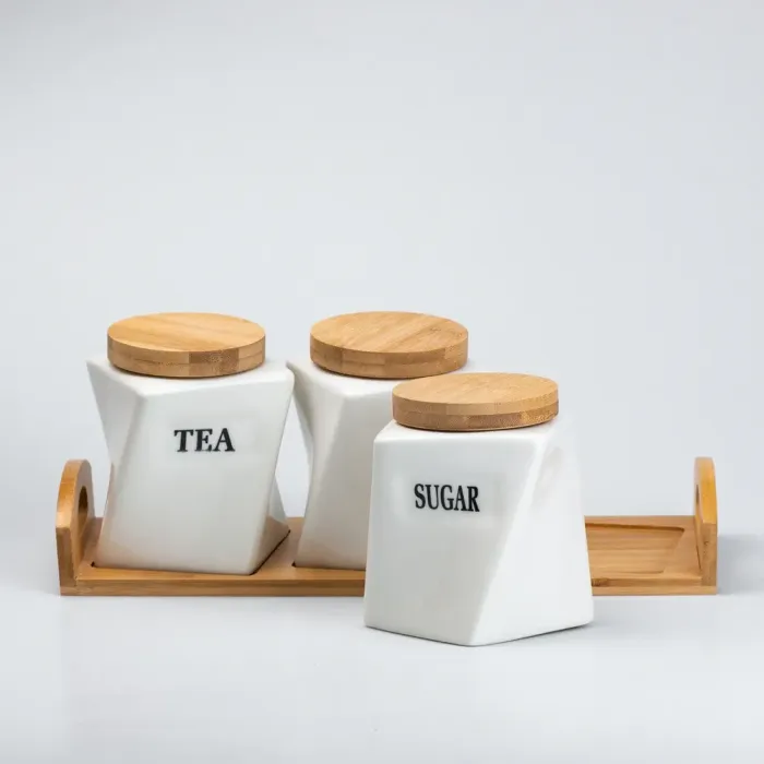 Набор емкостей для специй с крышками на бамбуковой подставке 3 шт по 500 мл (HP244) - изображение 3